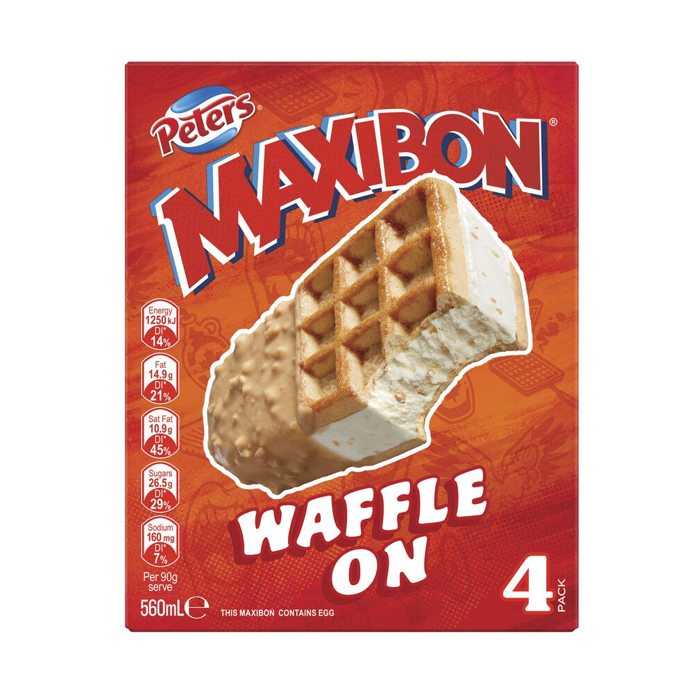 Peters Maxibon Waffle On Ice Cream 4 Pack 560ml