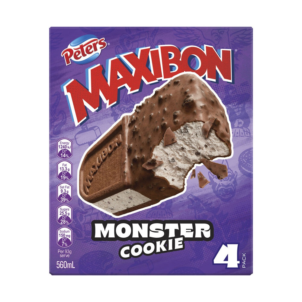 Peters Maxibon Monster Cookie Ice Cream 4 Pack 560ml