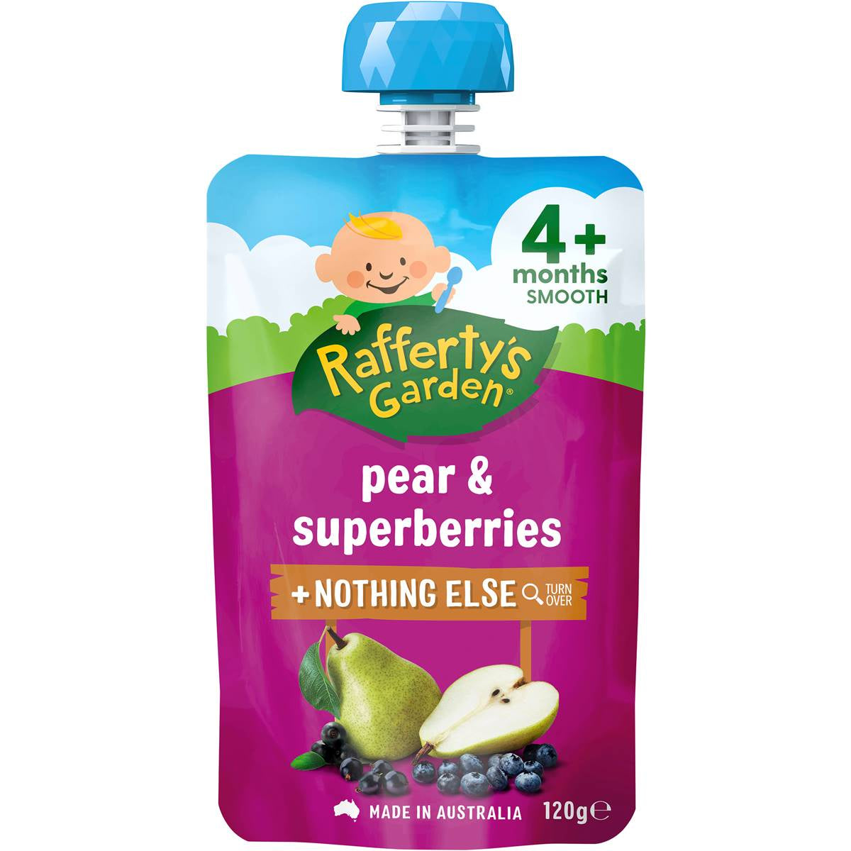Raffertys Garden Baby Food Pouch Pear & Superberries 4+ Months 120g