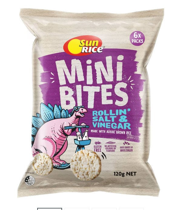 Sunrice Rice Cakes Mini Bites Salt & Vinegar 6pk 120g