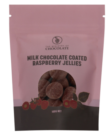 Ministry of Chocolate Milk Coated Raspberry Jellies 100g