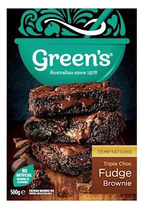 Green's deluxe triple chocolate brownie mix 500g