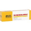 Black & Gold Resealable Sandwich Bags 18cmx17cm 30pk