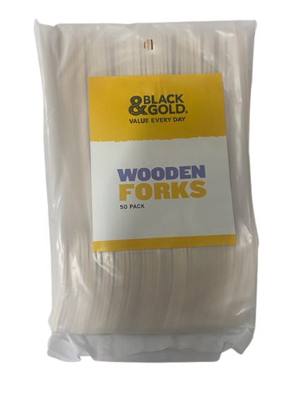 Black & Gold Wooden Forks 50pk