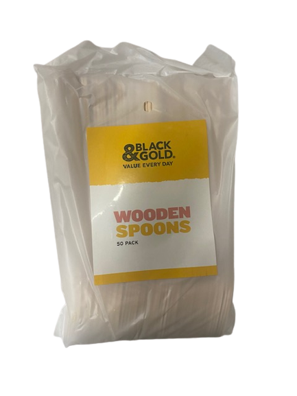 Black & Gold Wooden Teaspoons 50pk