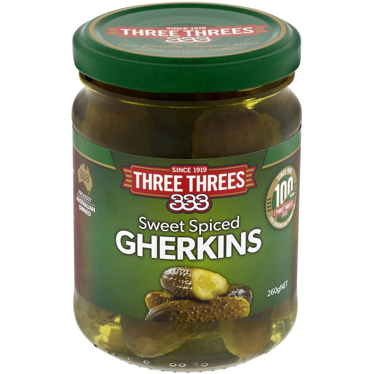 Three Threes Gherkins Sweet Spiced 260g