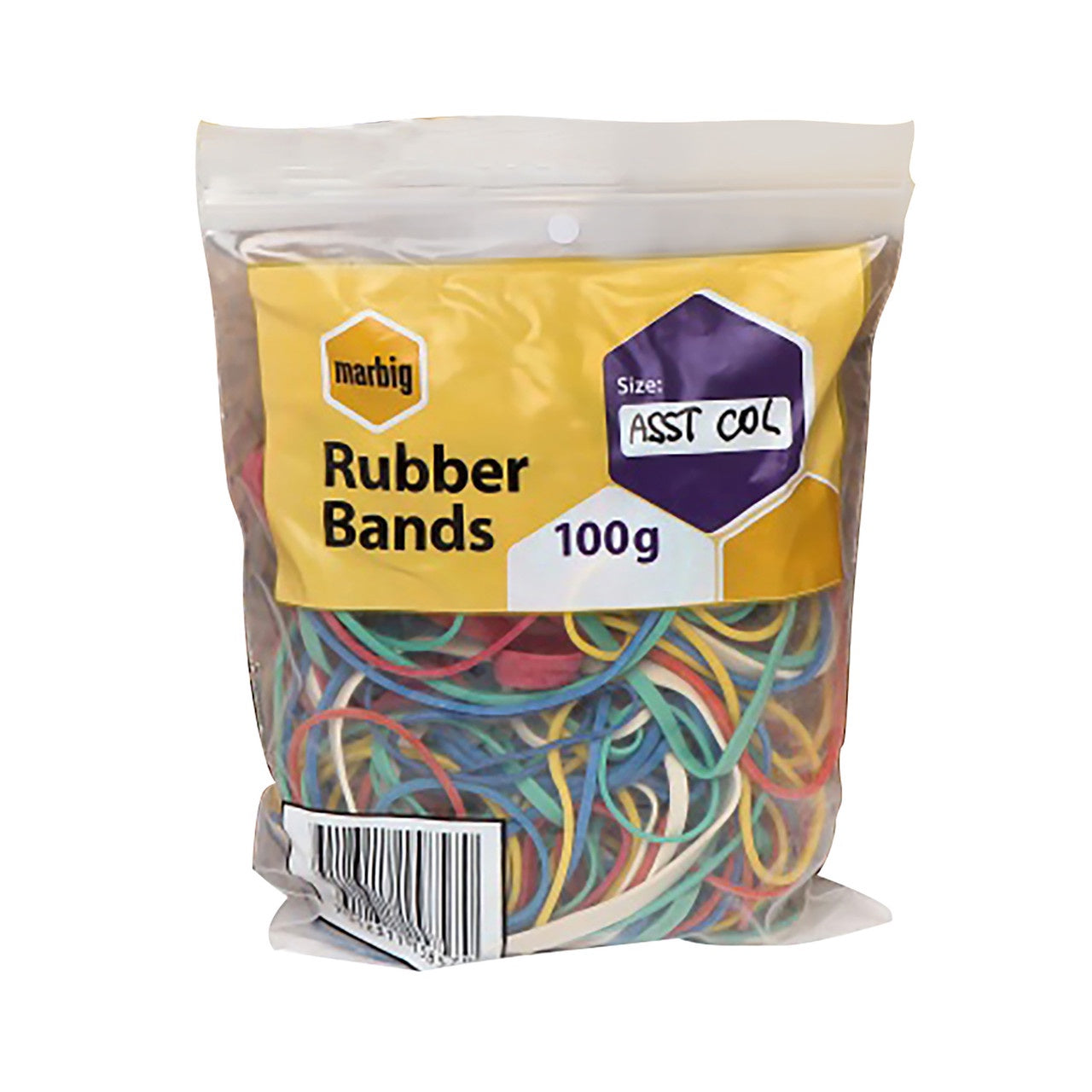 Marbig Coloured Assorted Rubber Bands 100g