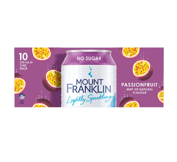 Mount Franklin Lightly Sparkling Water Passionfruit Cans 375ml x10pk