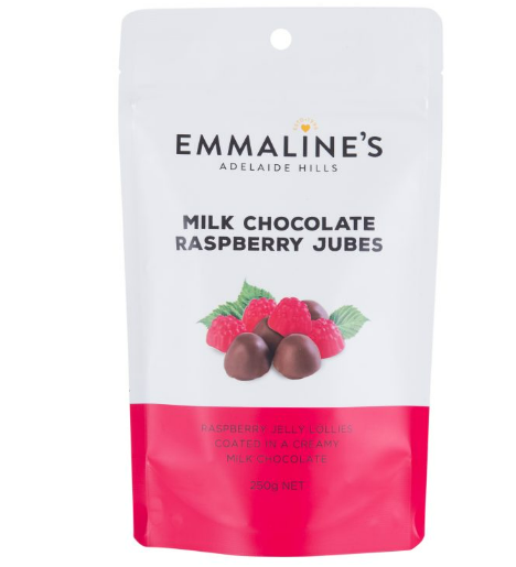 Emmaline’s Milk Chocolate Raspberry Jubes 250g