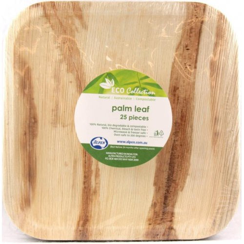 Alpen Palm Leaf Square Plate 200mm 25pk