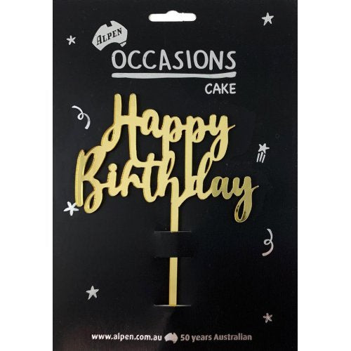 Cake Topper Happy Birthday Gold 1pk