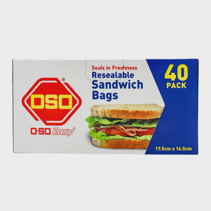 Oso Resealable Sandwich Bags 17.5cm x 16.5cm 40pk