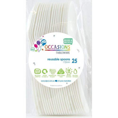 Alpen Occasions Reusable Spoons White 25pk
